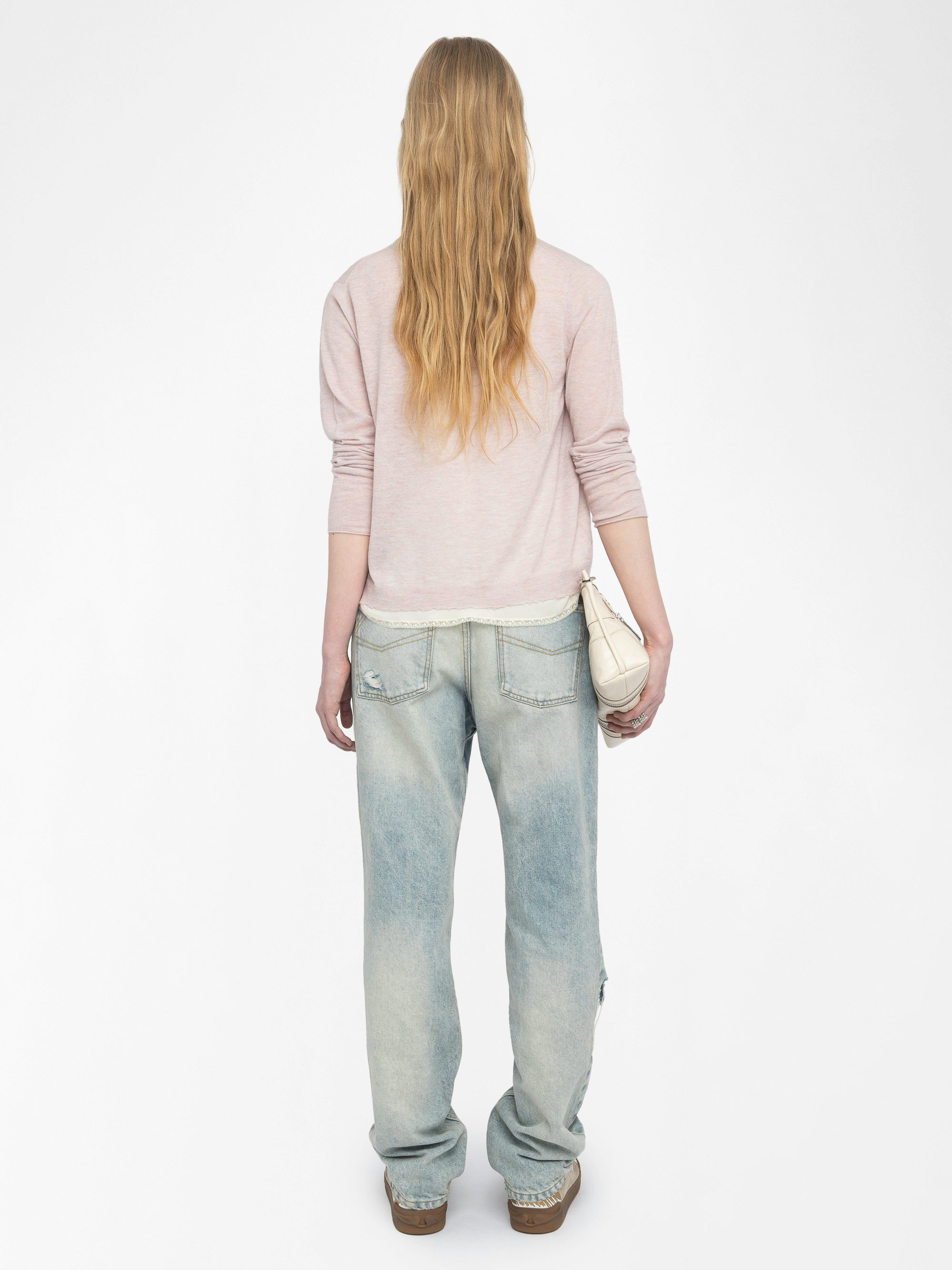 Manylla Cashmere Cardigan - V-neck cardigan with a square rhinestone button closure.